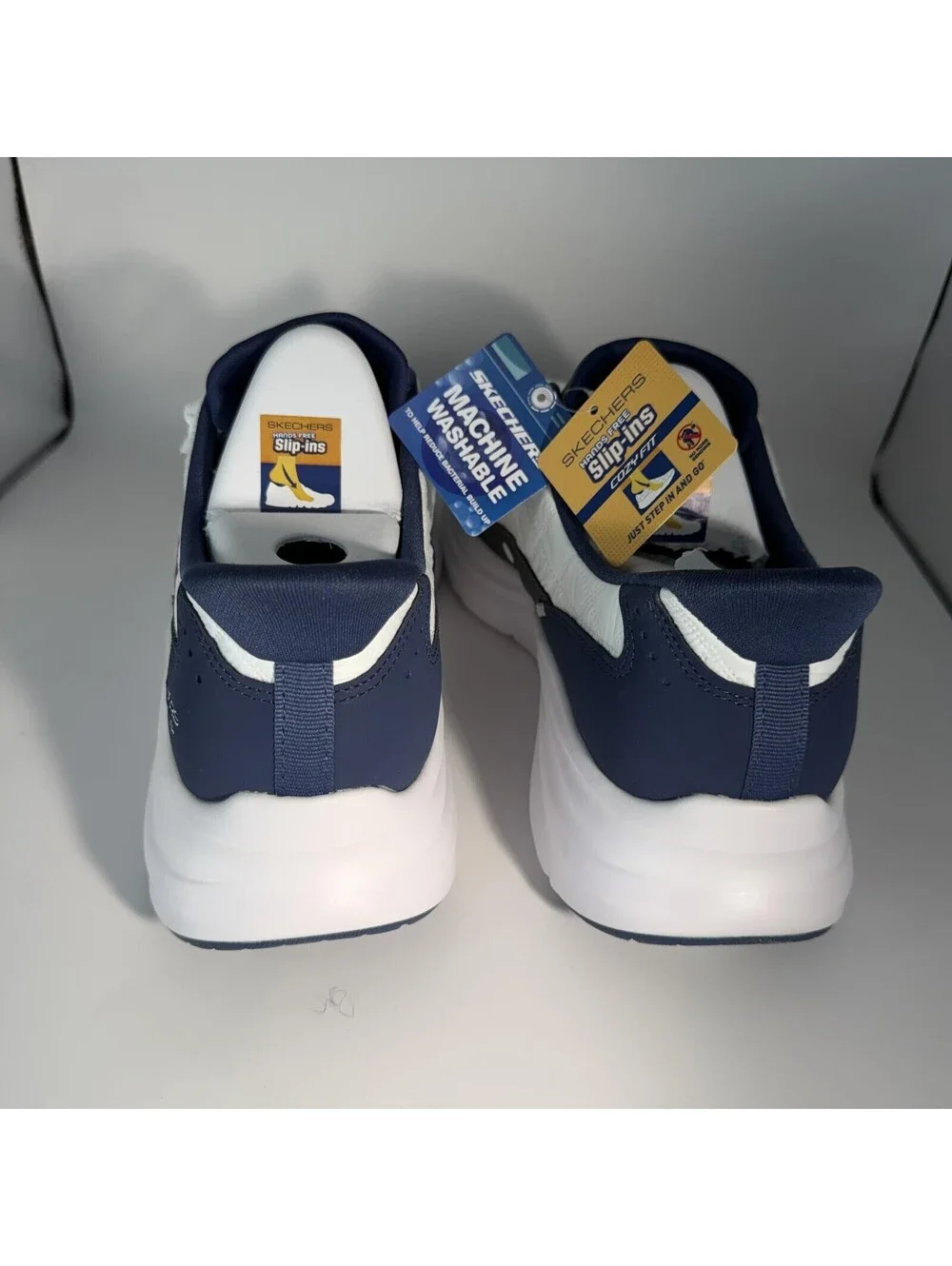 Skechers Slip-Ins Contour Foam Cozy Fit White Navy 232619 WNV Men's Size 12 New